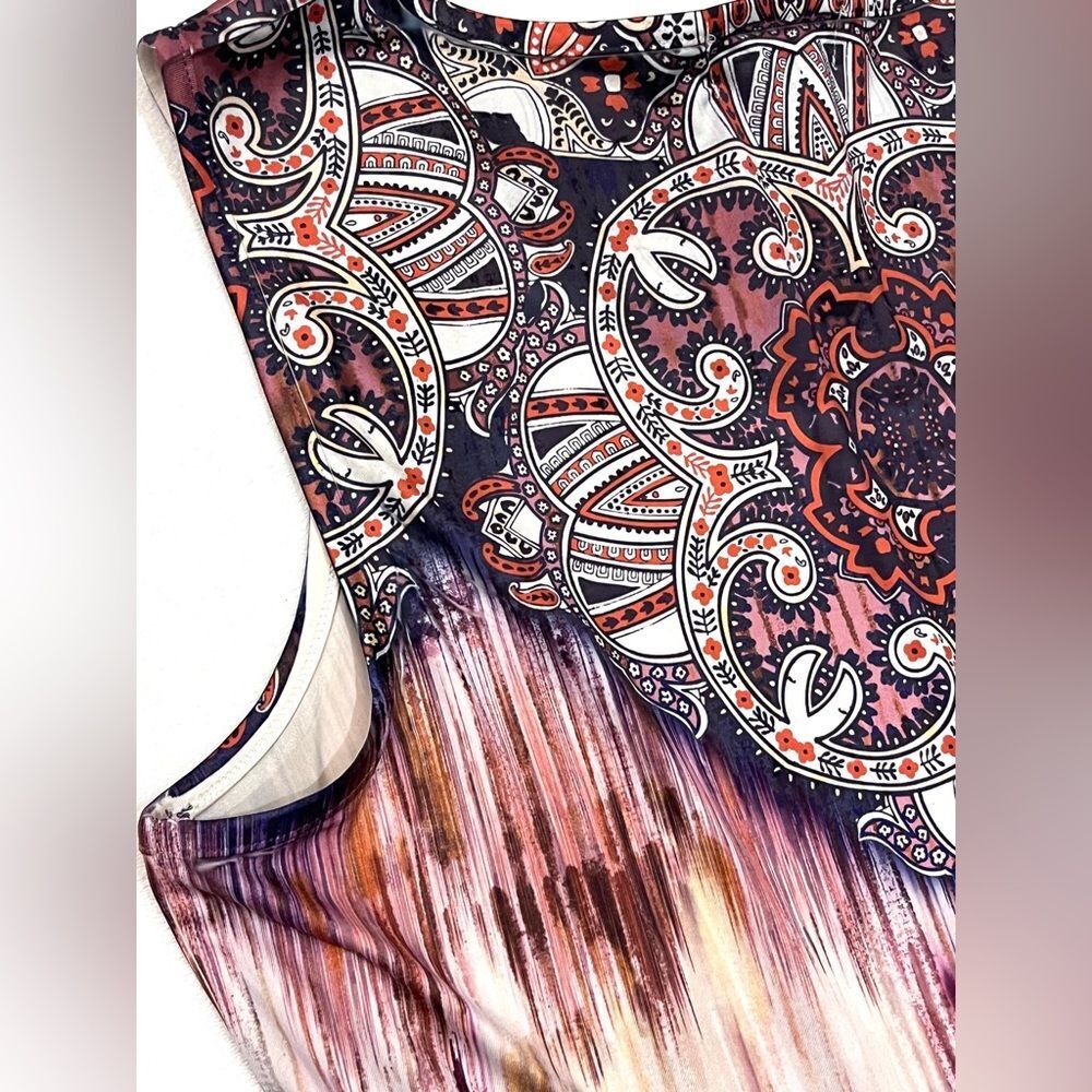 ONE WORLD Live & Let Live Sleeveless Boho Ombre Print Paisley Neckline Dress - Picture 15 of 16
